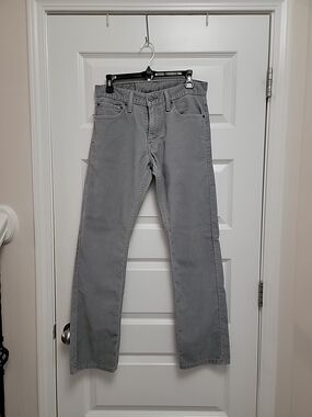 Levis 514 Corduroy Black Leather Patch Pants Mens 29x30 Gray Cotton Straight